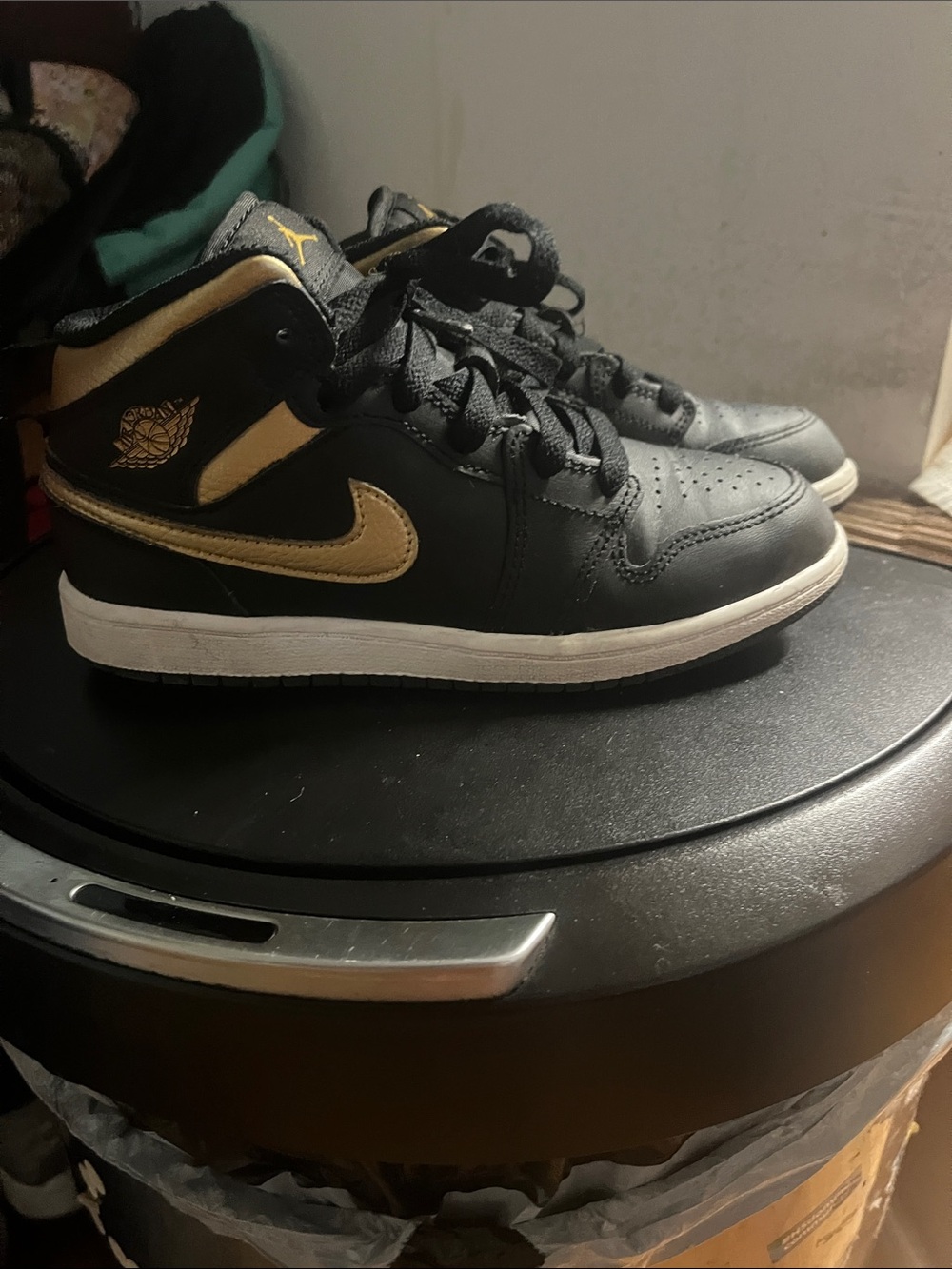 Jordan Kids Black and Gold Mid-Top Sneakers